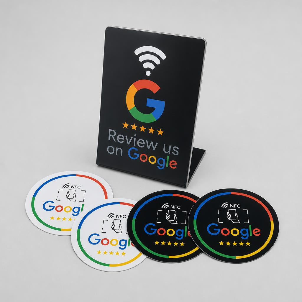 Business Pack – Tarjeta + 10 Pegatinas NFC Google Reviews